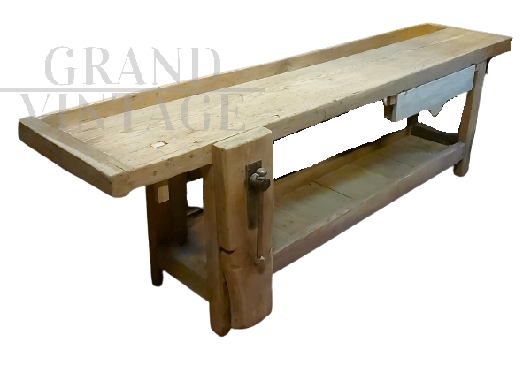Vintage carpenter's bench with vice, double top and drawer