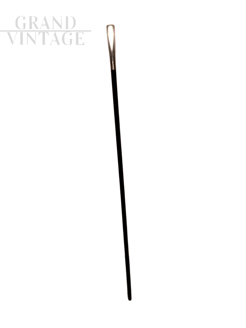 Walking stick in ebonized wood with silver handle                      
                            