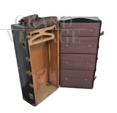 Vintage travel trunk with coat hangers, 1930s