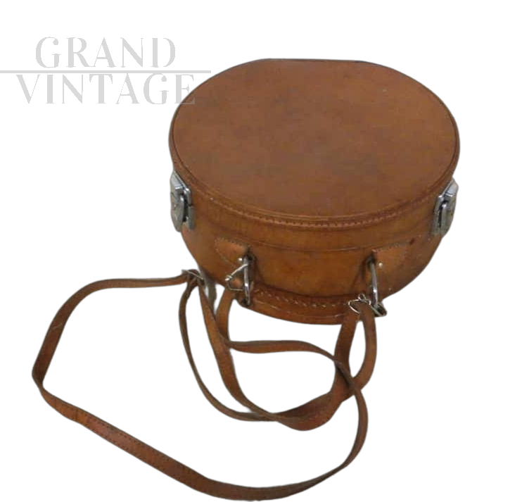 Vintage round leather handbag briefcase, 1980s