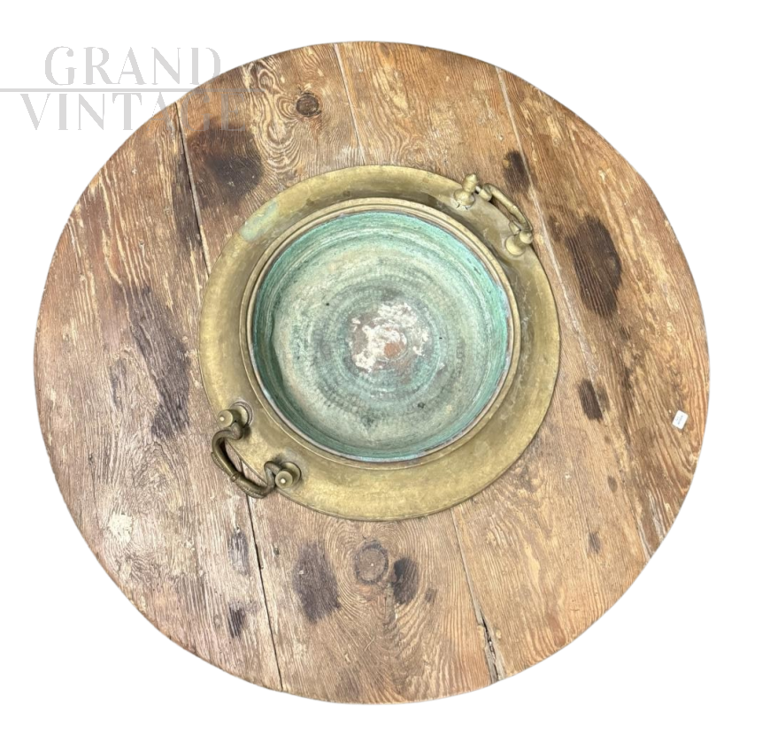 Antique 19th century copper and wood brazier