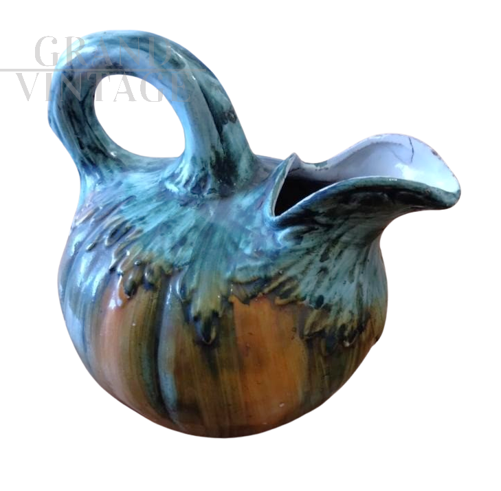 Pumpkin-shaped glazed terracotta jug from the late 19th century