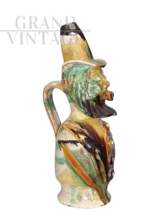 Seminara majolica jug from Calabria with anthropomorphic figure