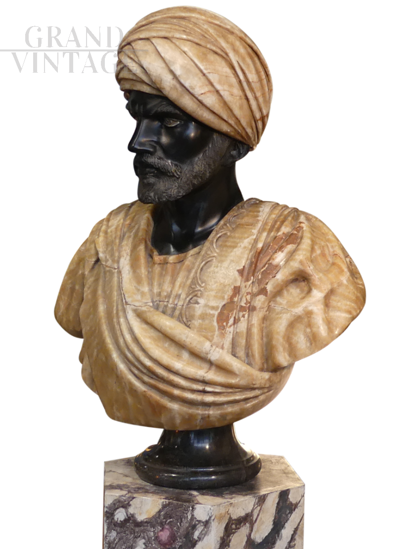 19th century Moor's bust sculpture in black Belgium marble and onyx