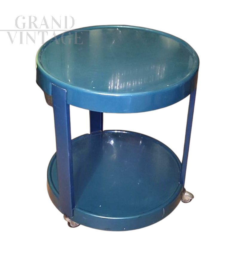 Round space age bar trolley in blue plastic, 1970s