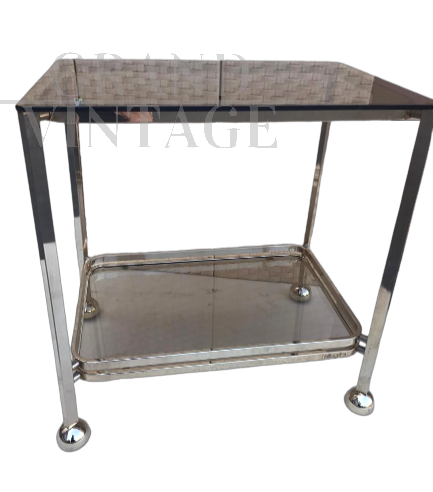 Allegri Parma food trolley in brass-plated steel with smoked glass tops   