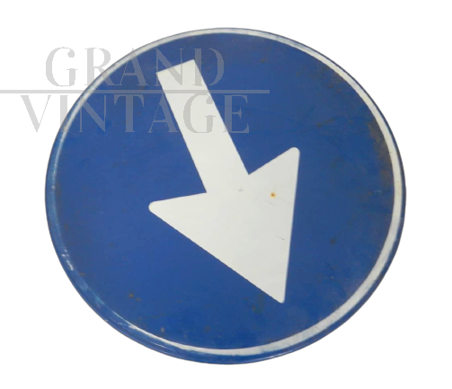 Vintage Italian compulsory direction road sign, 1980