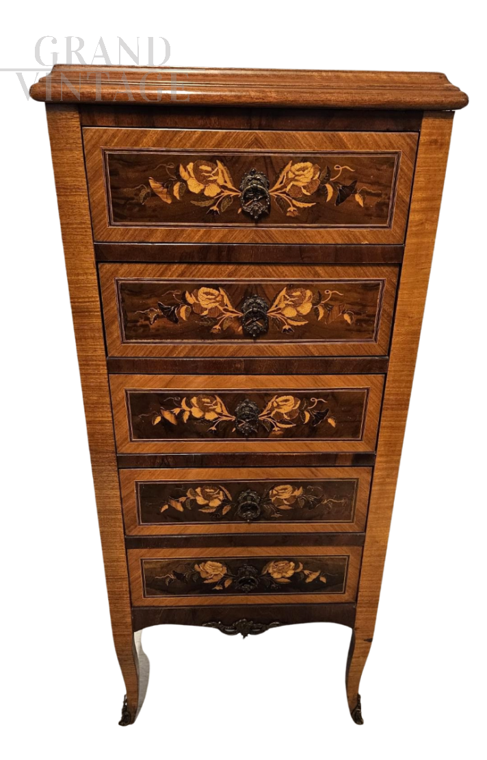 Antique Lombard inlaid chest of drawers