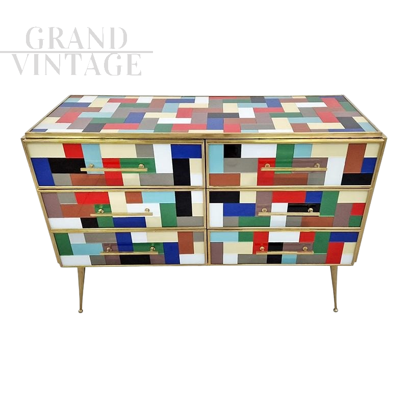 Chest of drawers with multicolored Murano glass tiles
