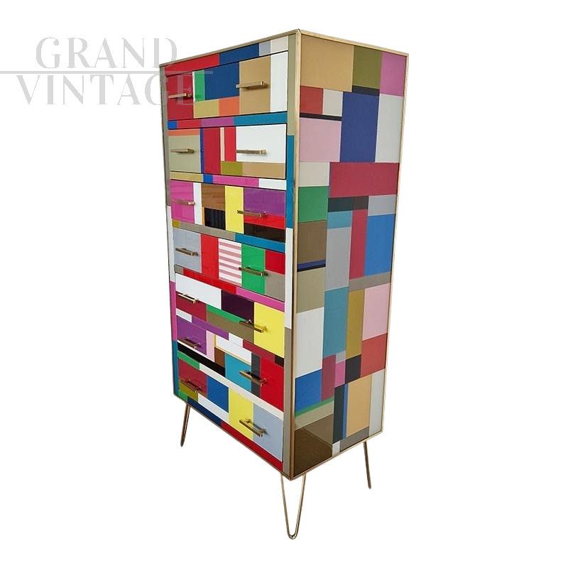 Tallboy chest of drawers in colored glass