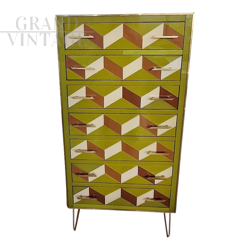 Tallboy dresser with optical colored glass tiles