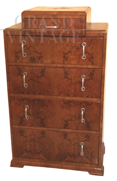 Art deco tallboy dresser in briar, Italy 1940s
