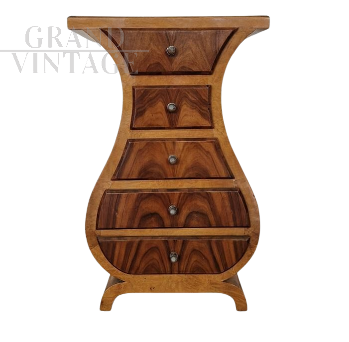 Wavy design chest of drawers in birch briar and walnut wood       