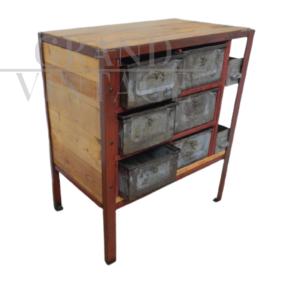Small industrial cabinet with metal drawers, 1950s