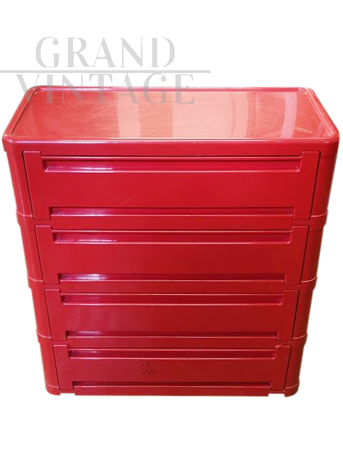 Kartell chest of drawers in red plastic, 1970s