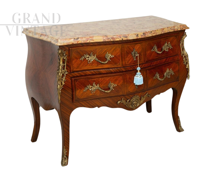 Antique Napoleon III French chest of drawers in precious wood with marble top
