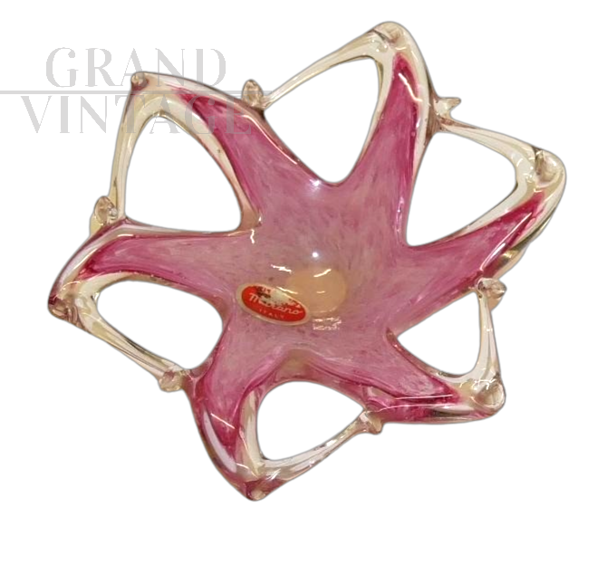 Vintage pocket tray centerpiece in pink Murano glass        