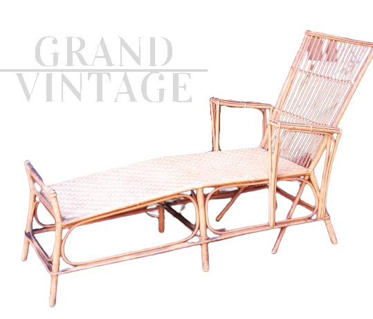 1960s chaise longue in ocher lacquered bamboo