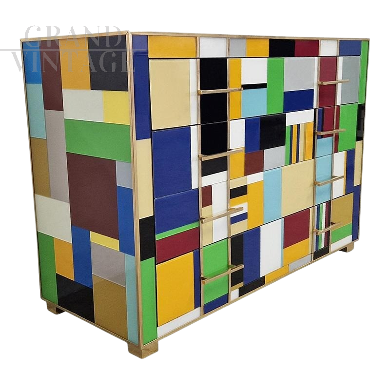 Four-drawer dresser in multicolored Murano glass