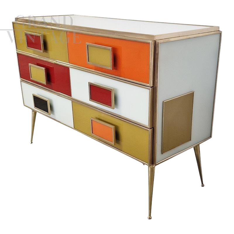 Dresser with six drawers in multicolored glass