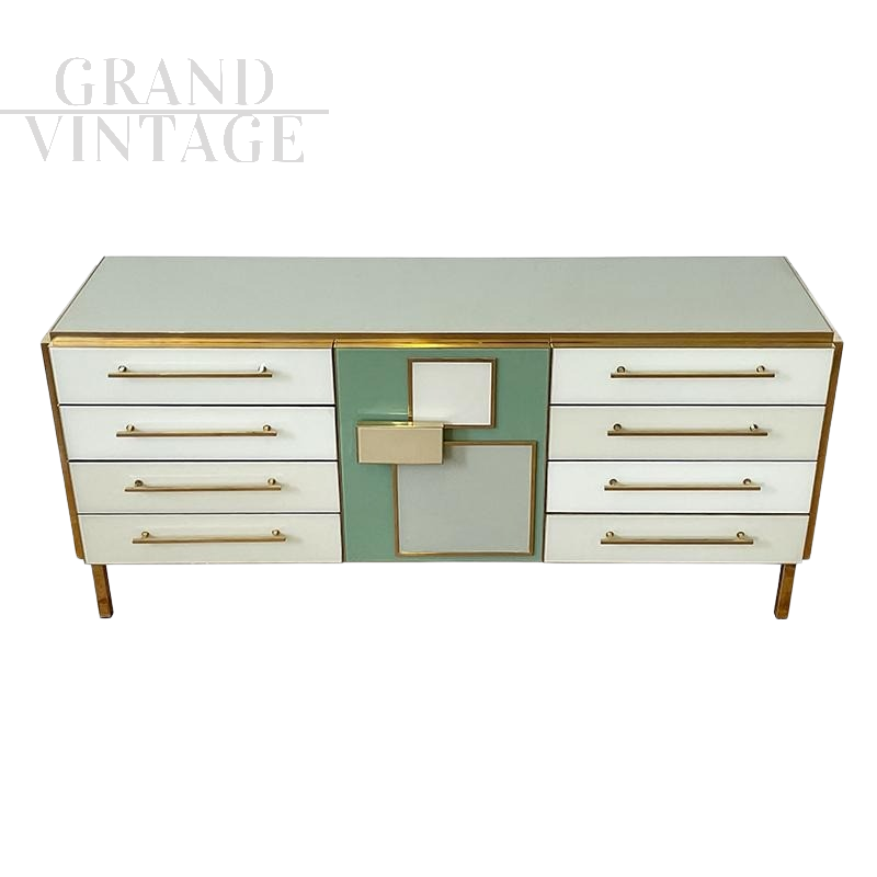 Design buffet dresser in colored glass with central door    