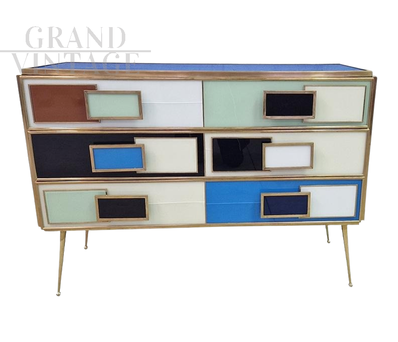 Chest of drawers with three drawers in multicolored glass
