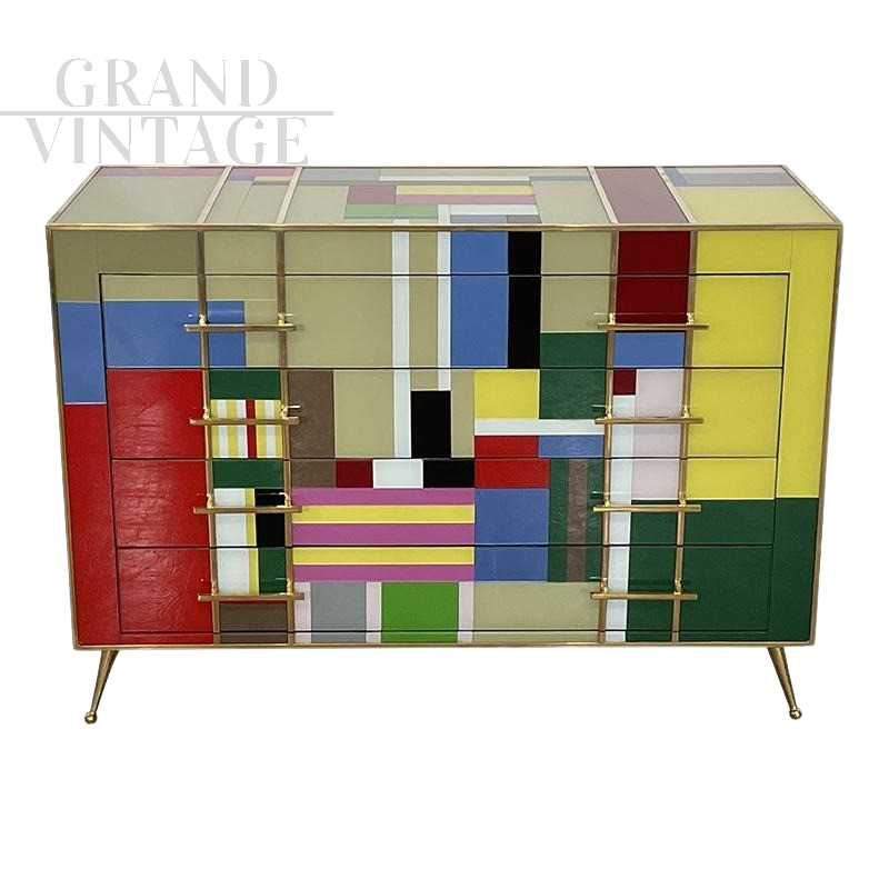 Multicolored glass dresser with four drawers        