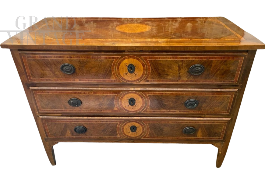 Antique inlaid Lombard chest of drawers from the Louis XVI era - late 18th century 