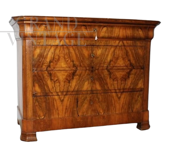 Antique 19th century capuchin dresser in solid blond walnut and briar