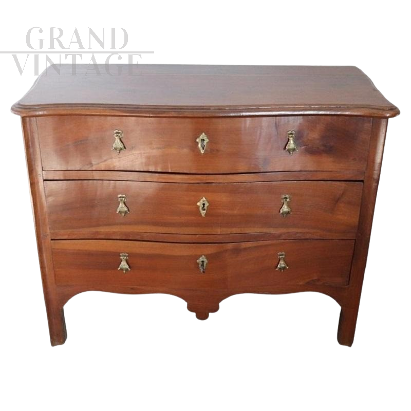 Antique Italian chest of drawers from the Louis XV period in solid walnut, 18th century