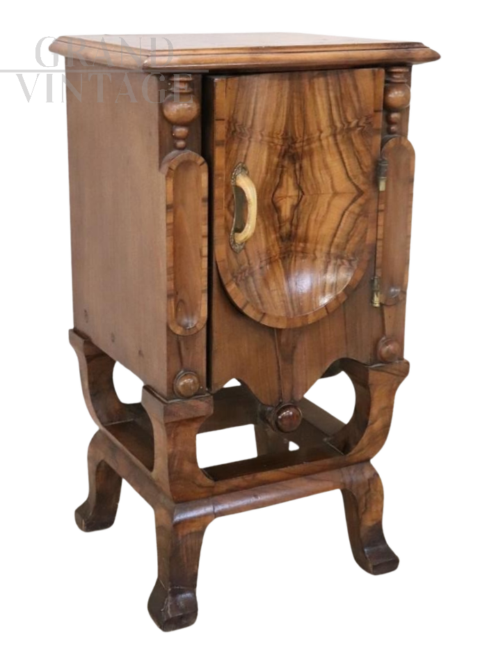 Art Deco bedside table decorated in walnut briar