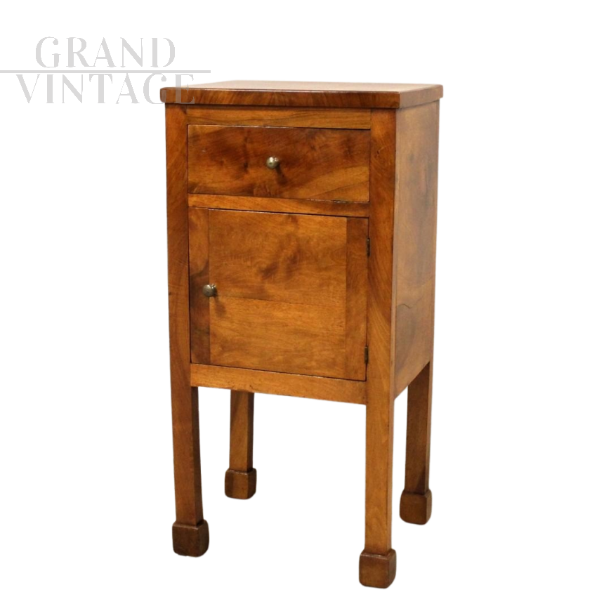 Empire bedside table cabinet in walnut, Italy 19th century  