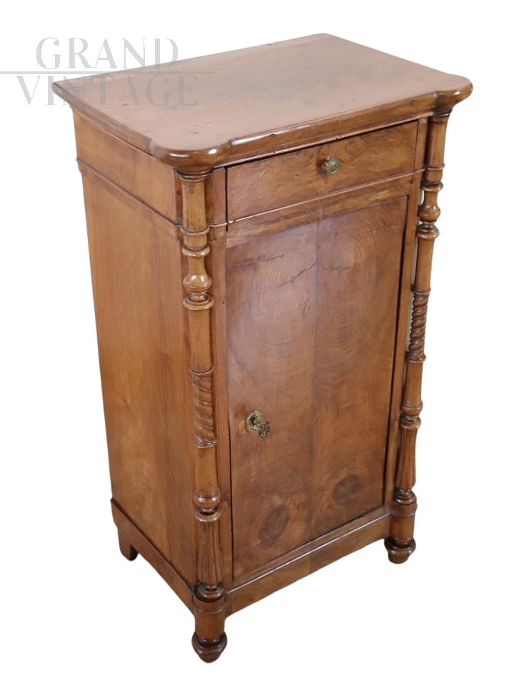 Antique Louis Philippe bedside table or cabinet with turned columns