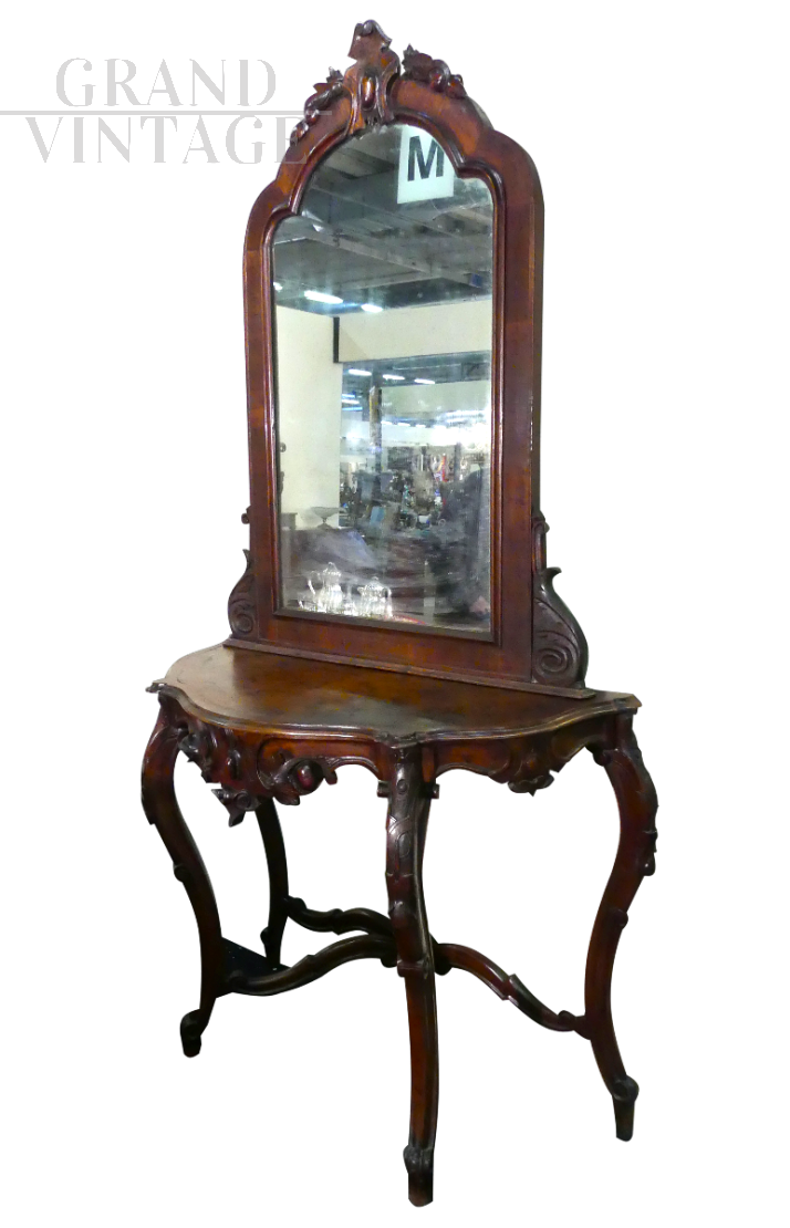Antique console with large mirror on the top