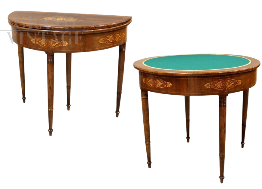 Charles X console table in inlaid walnut, Italy 19th century