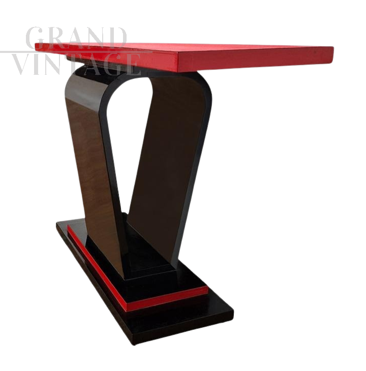 Red and black lacquered Art Deco style double-sided console