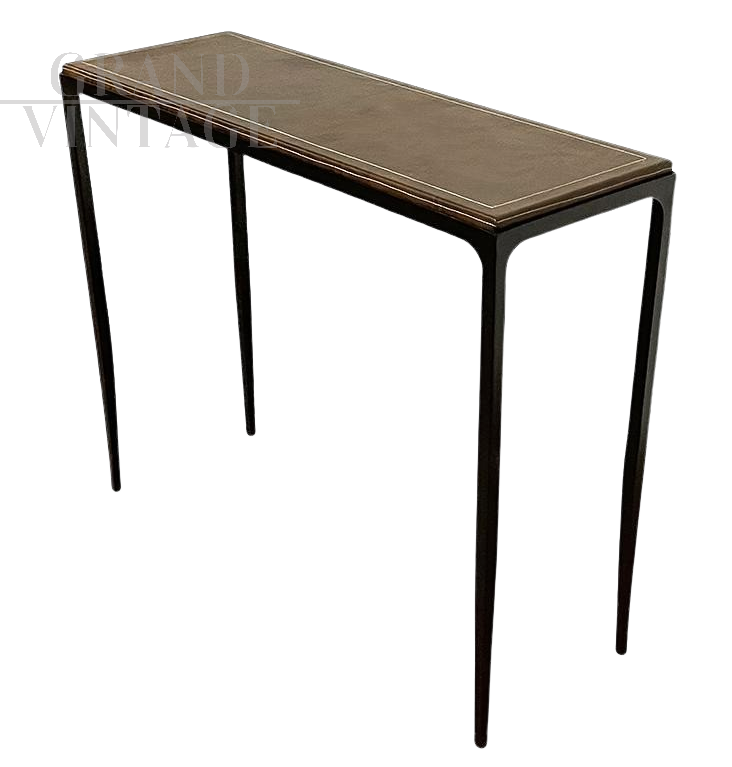 Iron console with brown leather top