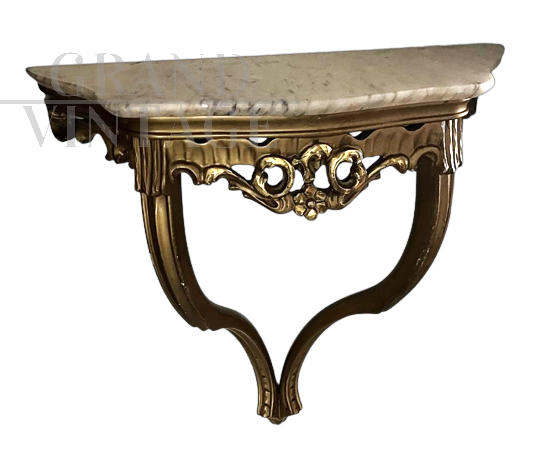 Baroque style wall console with marble top, early 1900s