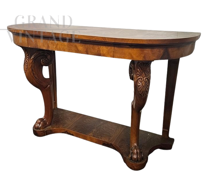 Antique walnut console table with carvings