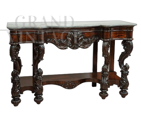 Antique Louis Philippe Neapolitan console with gray marble top