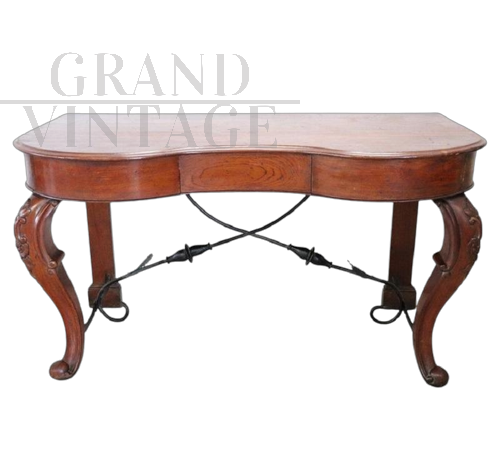 Antique Louis XV console in oak and wrought iron, 18th century