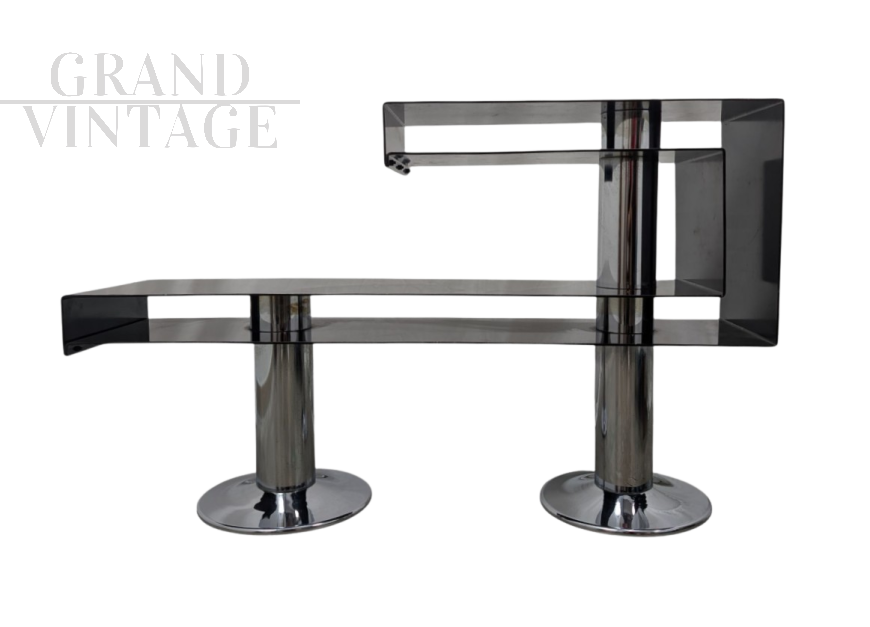 Vintage console or desk in chrome and black metal, 1970s