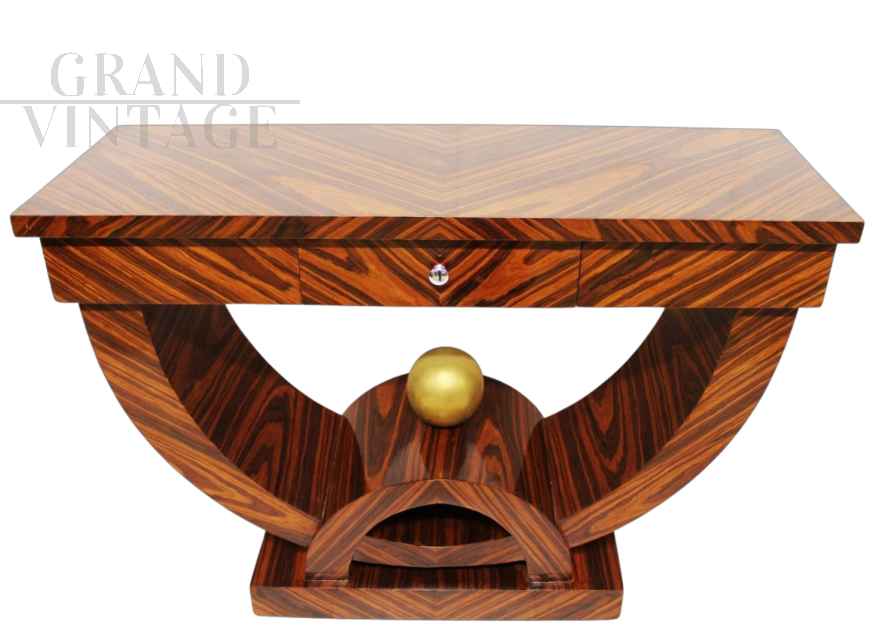 Art Deco style console table in mahogany with gilt sphere, 1980s