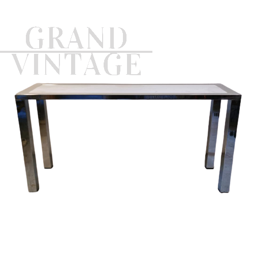 Vintage steel and marble console table, 1970s