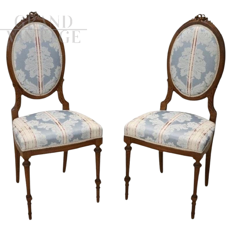 Pair of antique padded beech wood chairs, early 20th century