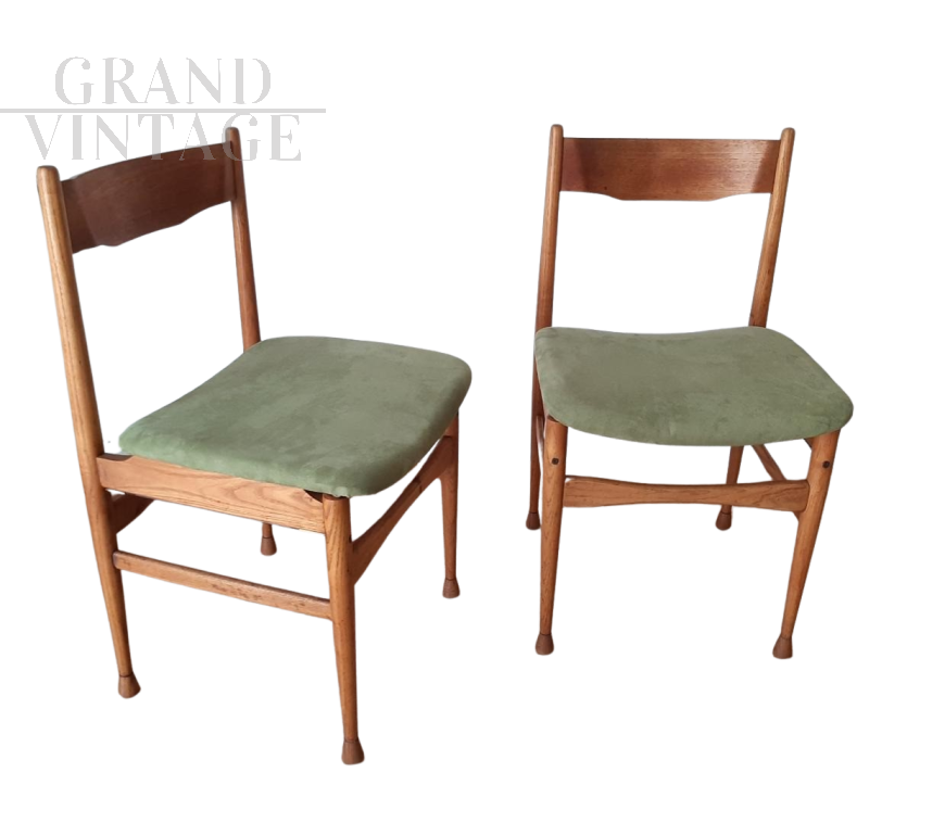 Pair of vintage Scandinavian style chairs in ash and green fabric