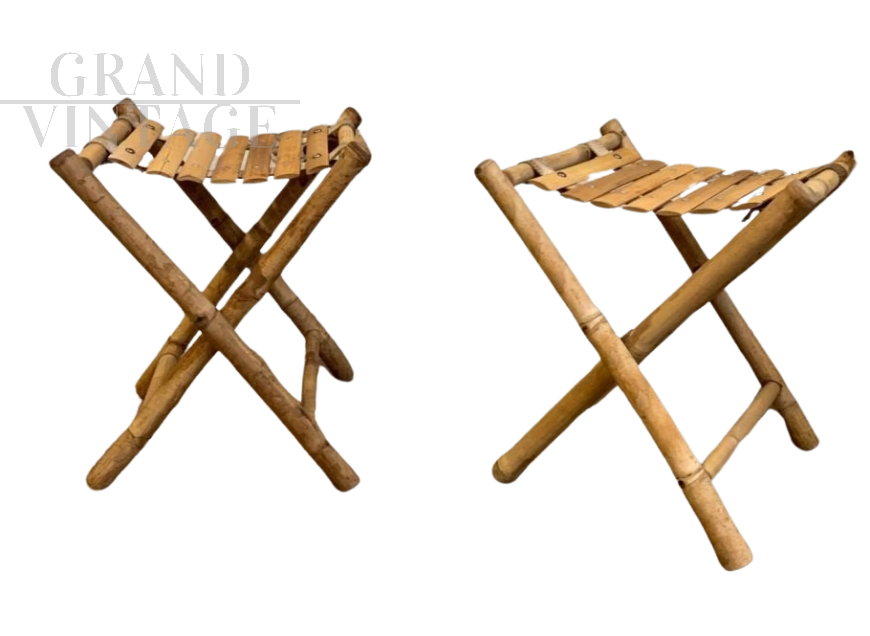 Pair of vintage bamboo fisherman's stools         