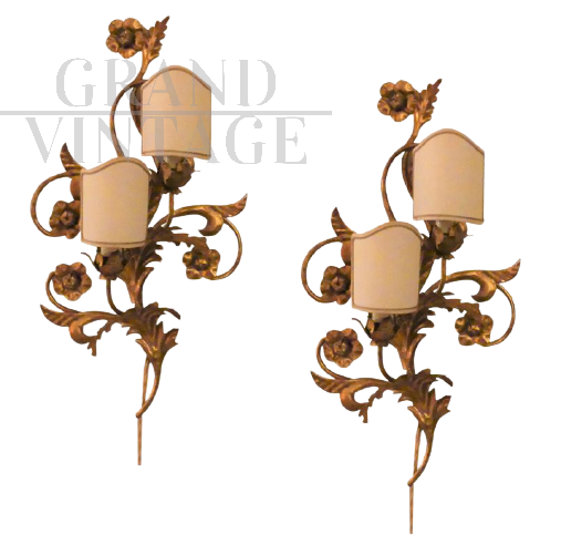 Pair of antique wall lamps in gilded bronze from the early 19th century