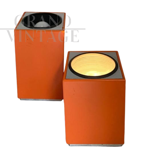 Pair of orange Athena cube wall lights, 1970s Italian design