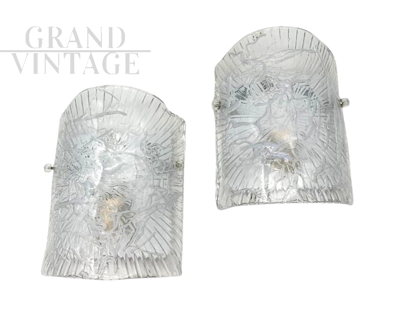 Pair of Sylcom wall lights in Murano glass